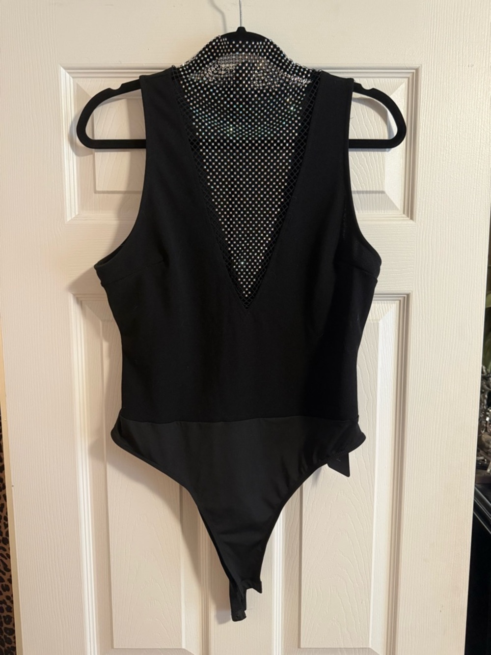 Haute Black Sleeveless Rhinestone V-Neck Bodysuit